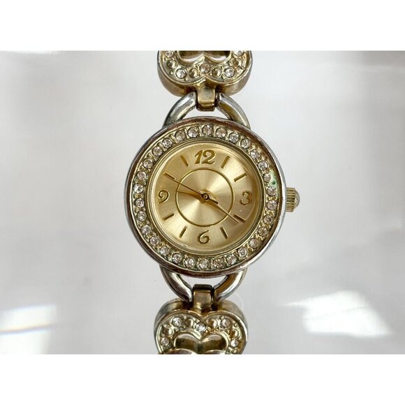 Gold Toned Faced & Rhinestone Chainlink Bracelet Vintage Watch - 15mm - WORKS! - Picture 7 of 10